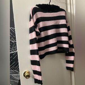 XL Hot Topic Black and Pink Striped Knit Sweater